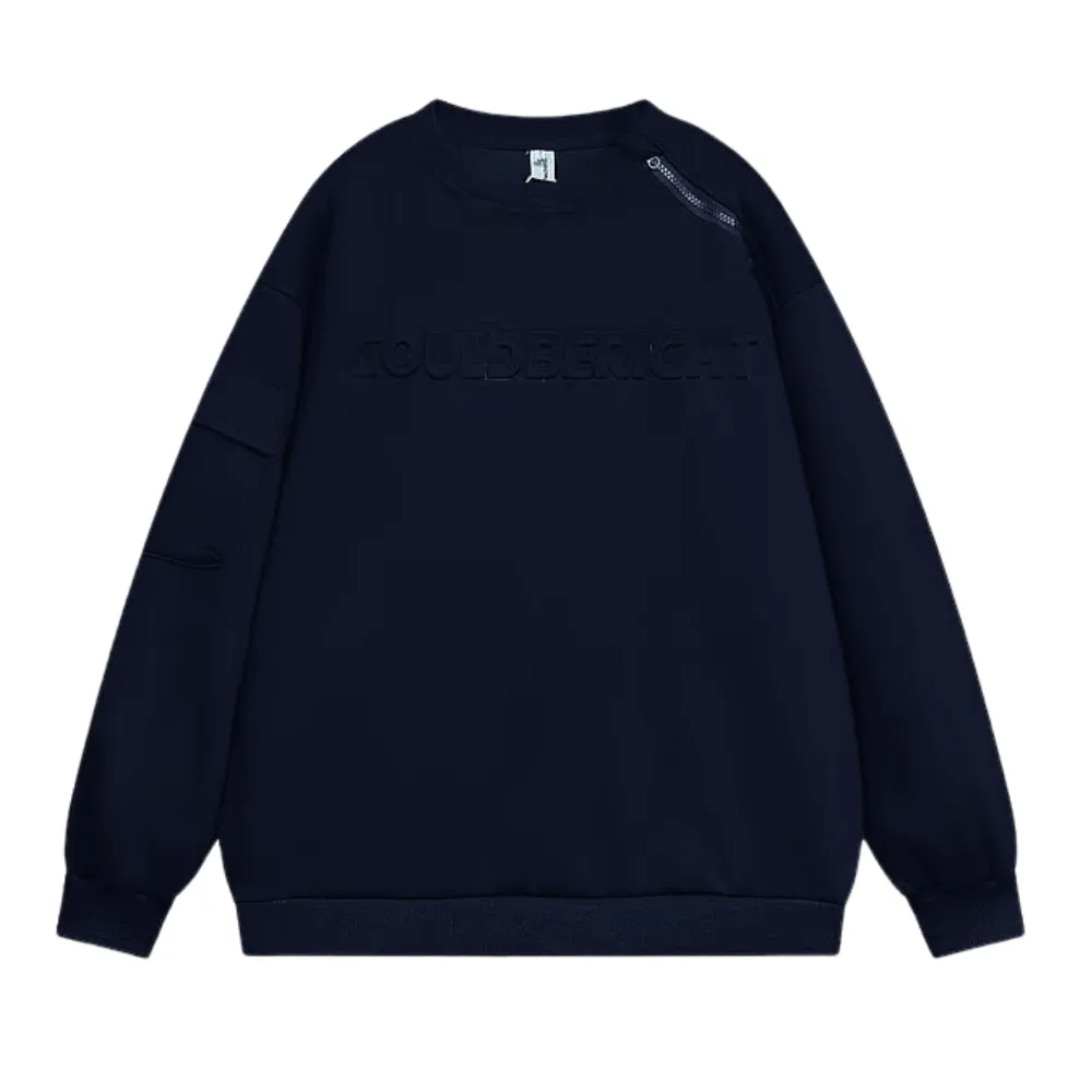 Heavy Embossed Letter Collar Zipper Sweatshirt