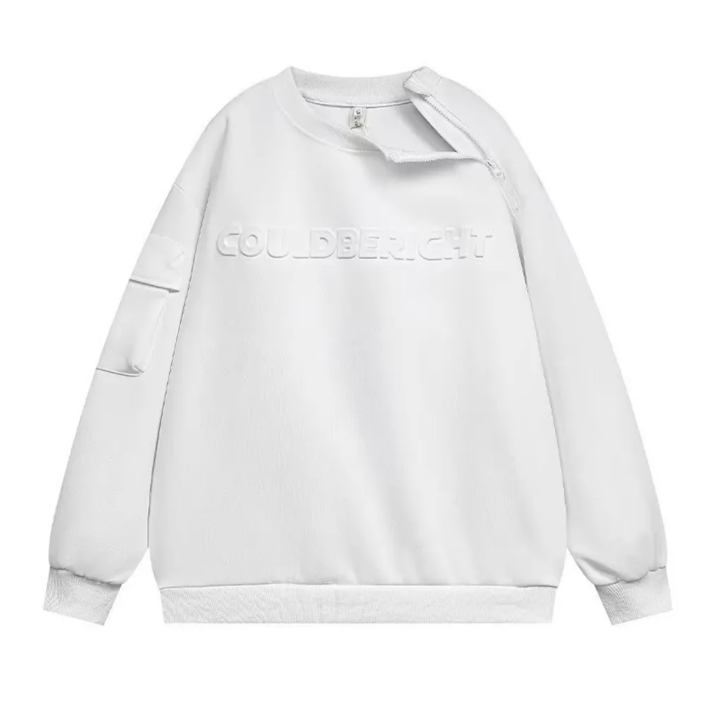 Heavy Embossed Letter Collar Zipper Sweatshirt