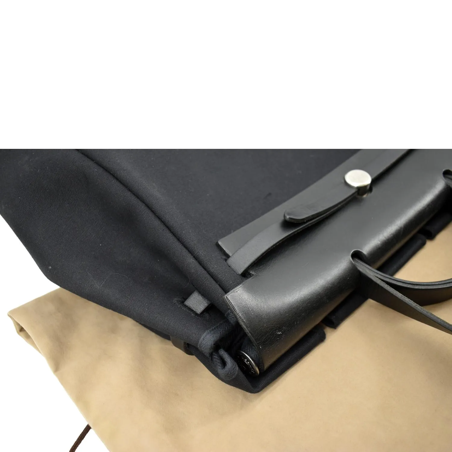 HERMES Herbag Canvas Leather Shoulder Bag Black
