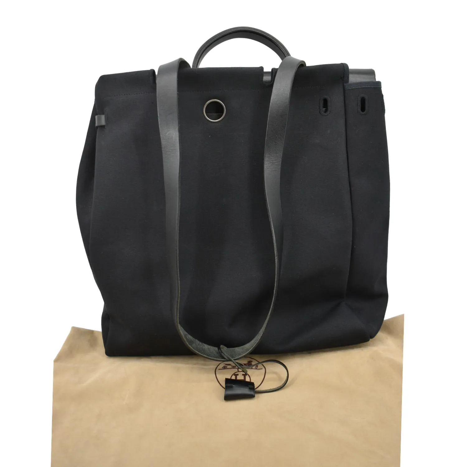 HERMES Herbag Canvas Leather Shoulder Bag Black