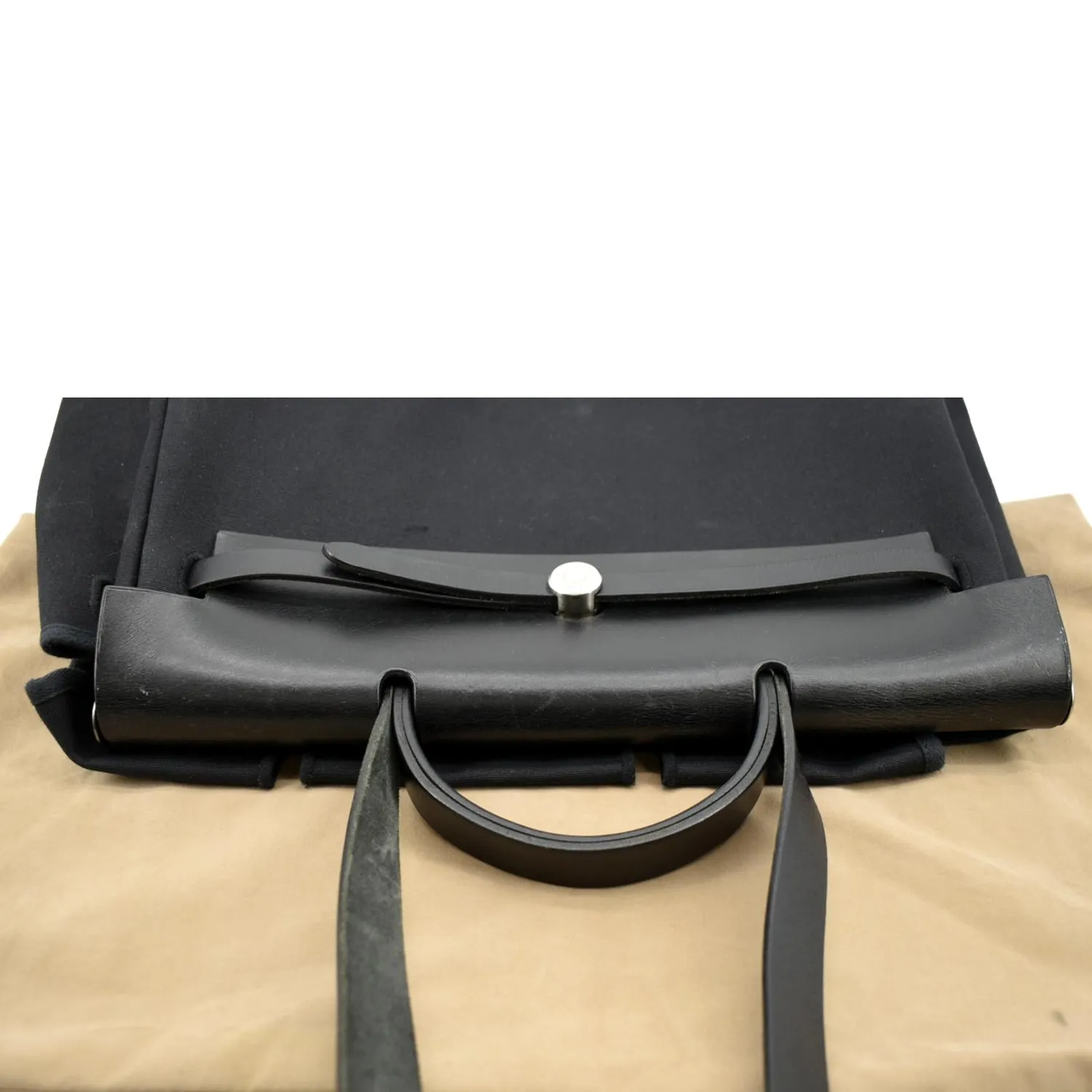 HERMES Herbag Canvas Leather Shoulder Bag Black