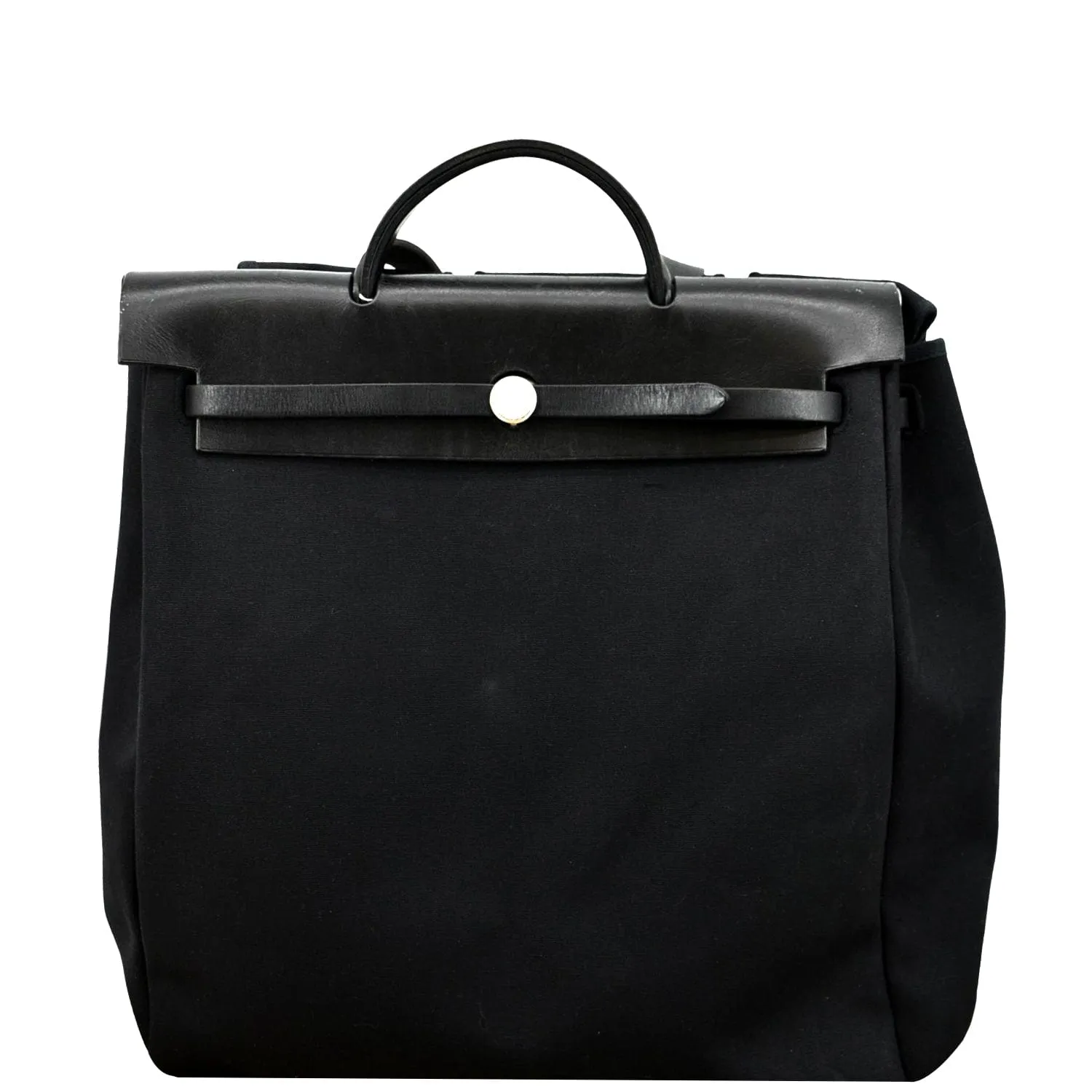 HERMES Herbag Canvas Leather Shoulder Bag Black
