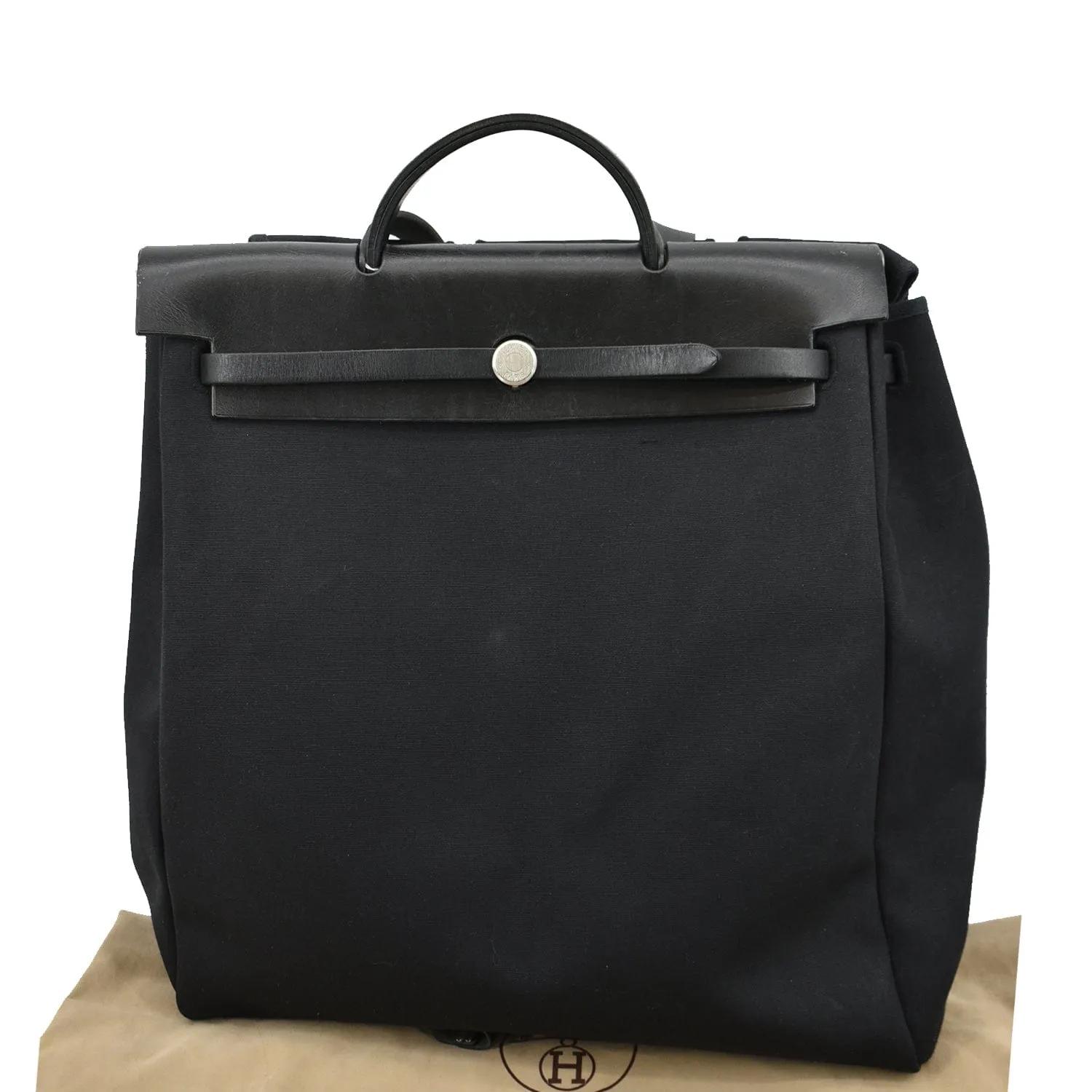 HERMES Herbag Canvas Leather Shoulder Bag Black