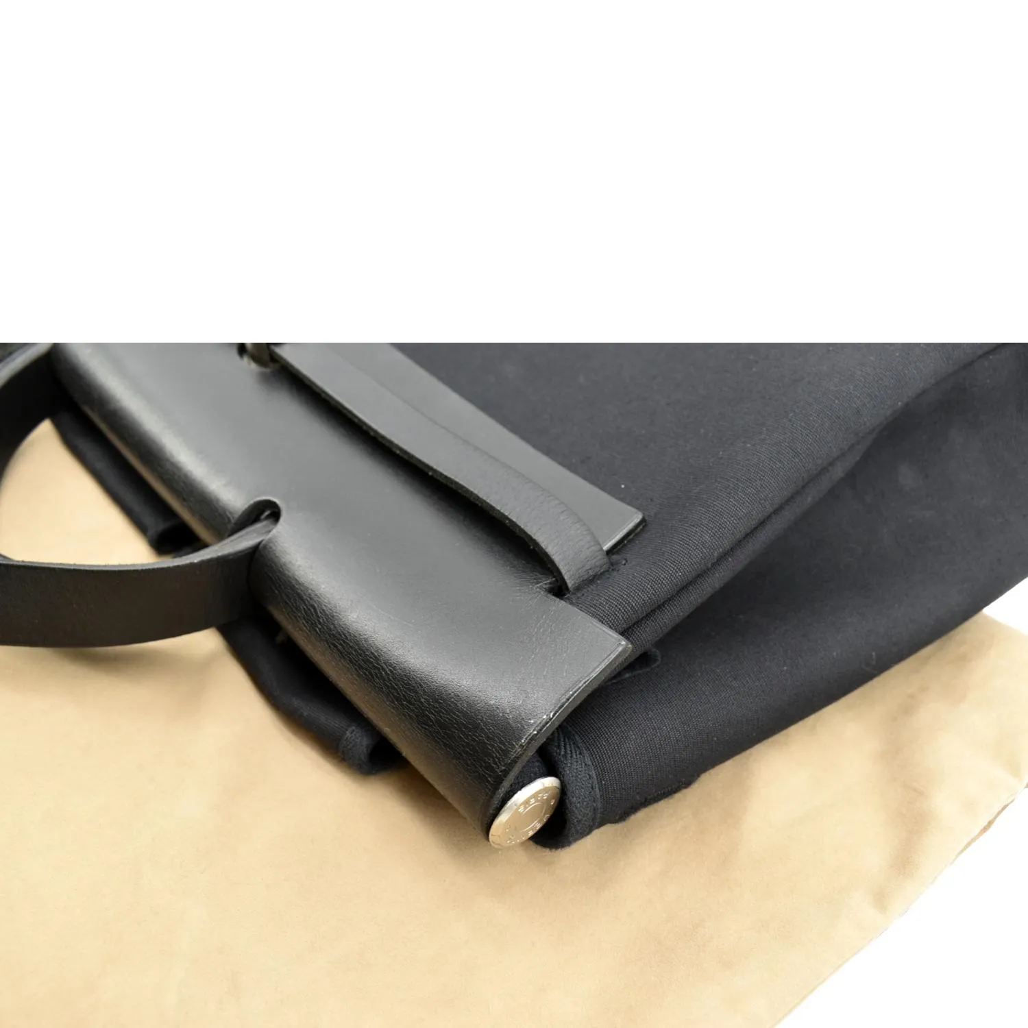 HERMES Herbag Canvas Leather Shoulder Bag Black