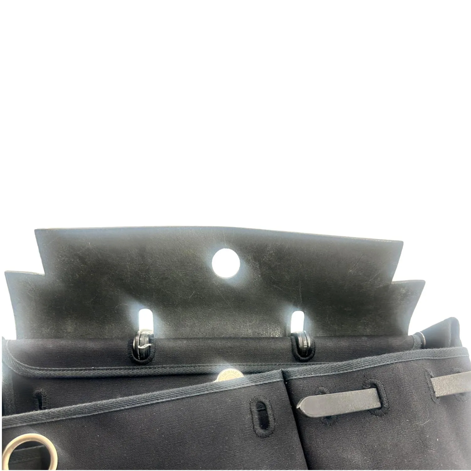 HERMES Herbag Canvas Leather Shoulder Bag Black