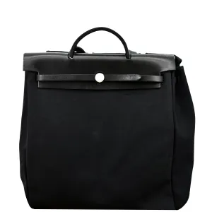 HERMES Herbag Canvas Leather Shoulder Bag Black