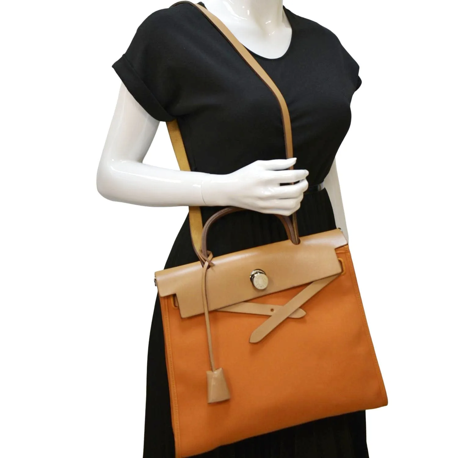 HERMES Herbag Canvas Shoulder Bag Orange