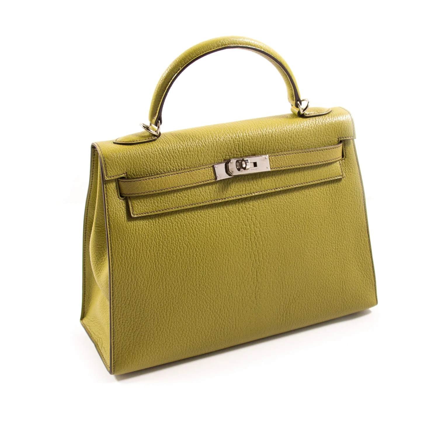 Hermès Kelly 32 Sellier Vert Anis Chevre Mysore