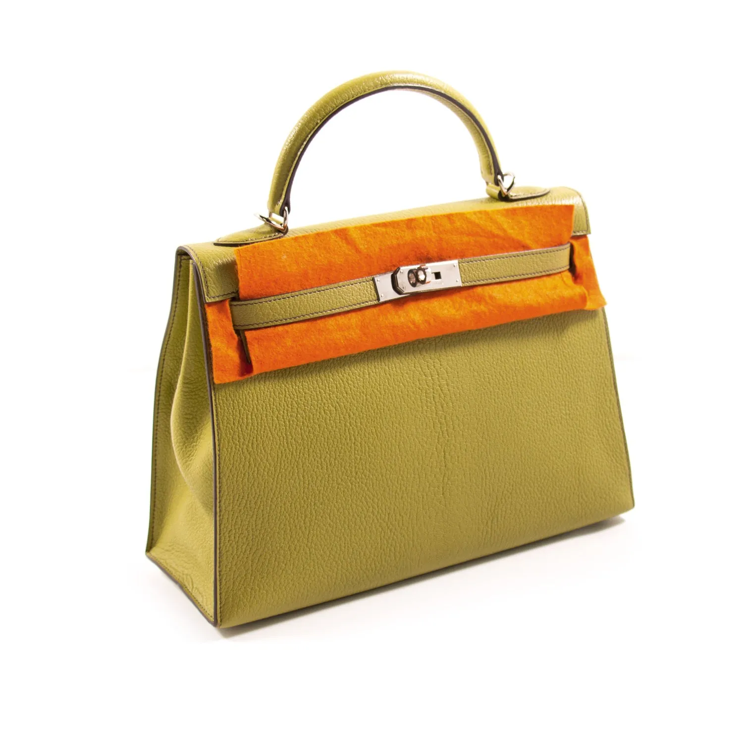 Hermès Kelly 32 Sellier Vert Anis Chevre Mysore