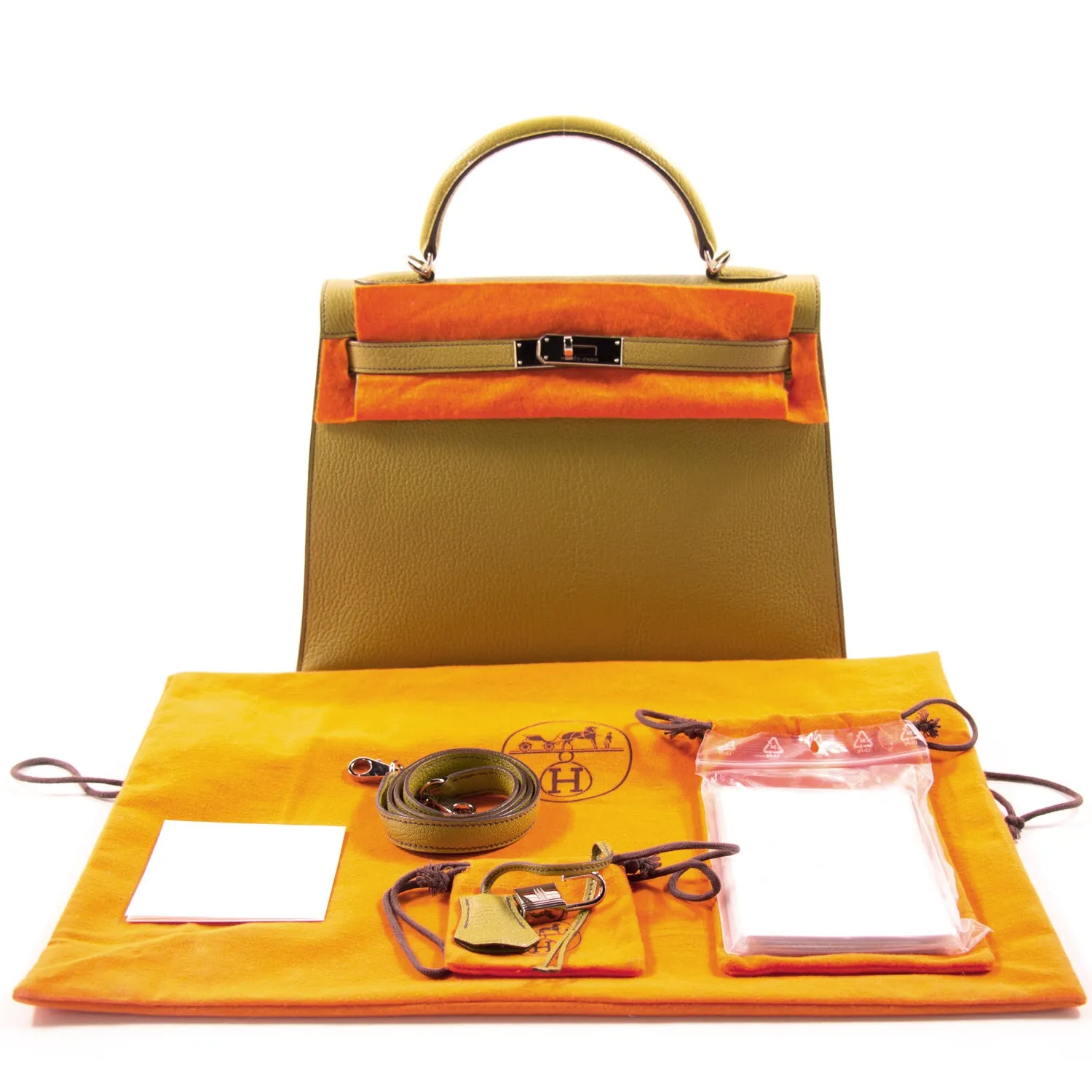 Hermès Kelly 32 Sellier Vert Anis Chevre Mysore