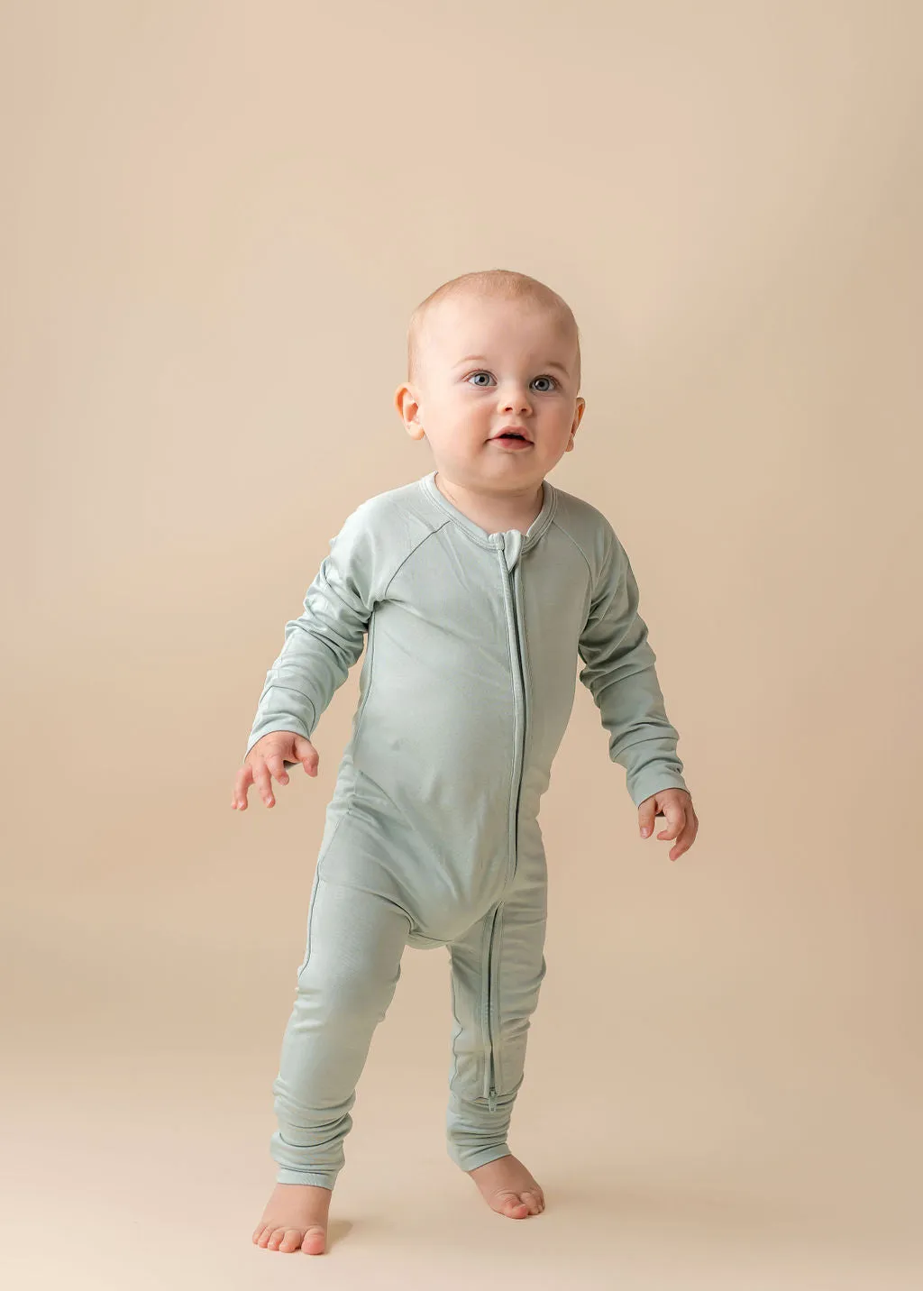 In My Jammers Solid Seafoam Zipper Romper