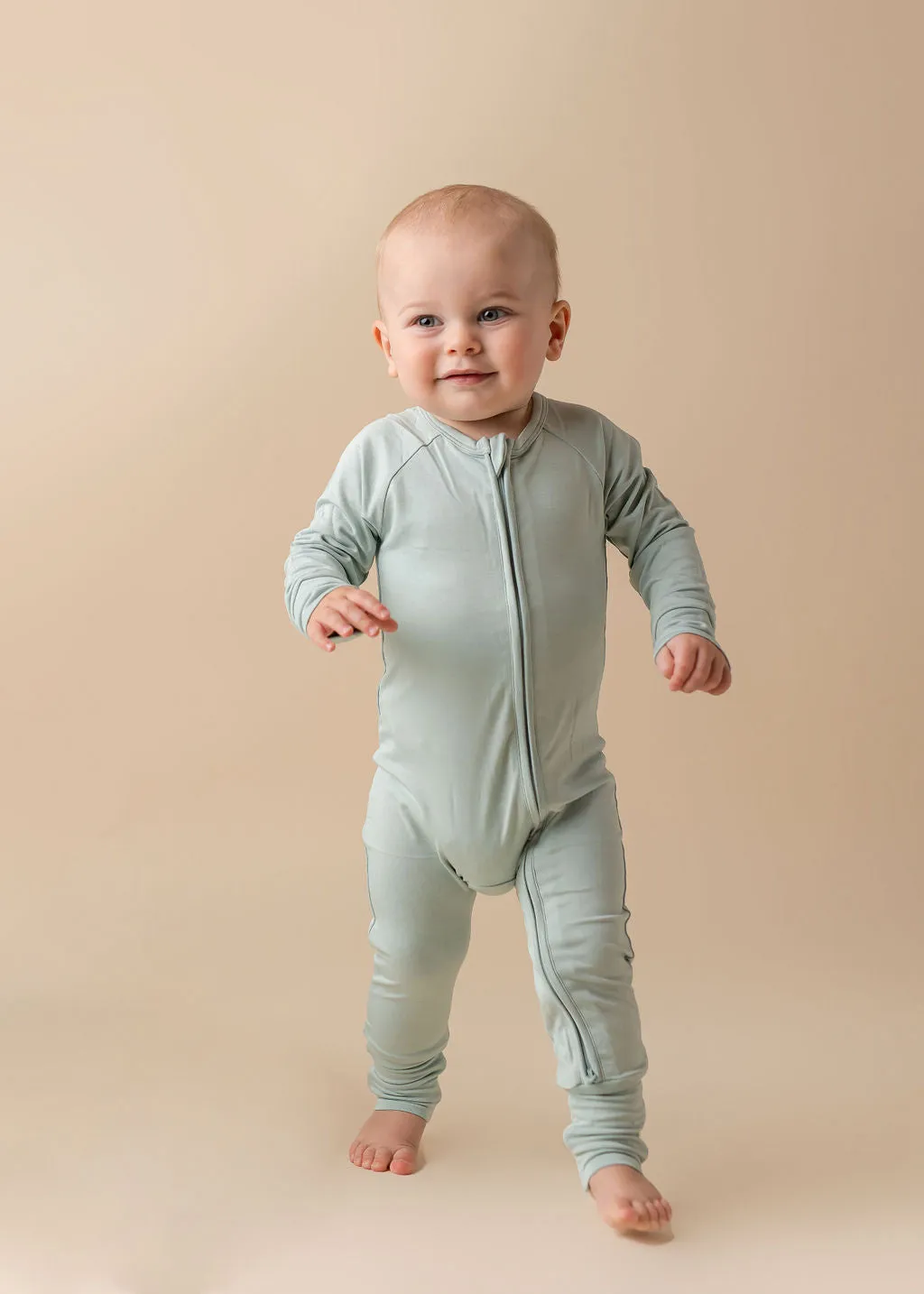 In My Jammers Solid Seafoam Zipper Romper