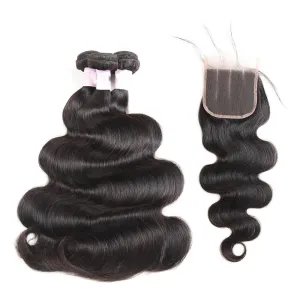 Indian Body Wave Weave Bundles With 4x4 Lace Closure