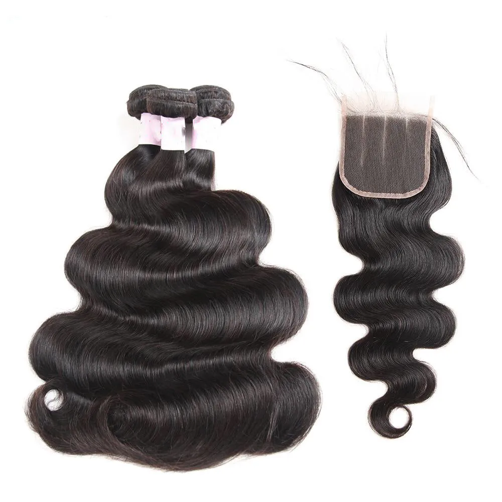 Indian Body Wave Weave Bundles With 4x4 Lace Closure
