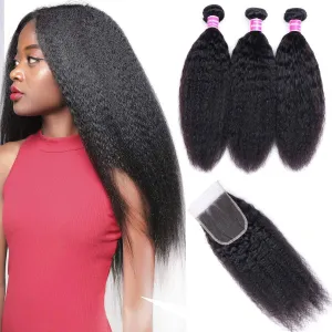 Indian Kinky Straight Bundles With 4×4 Closure 10A Grade 100% Human Remy Hair MYLOCKME