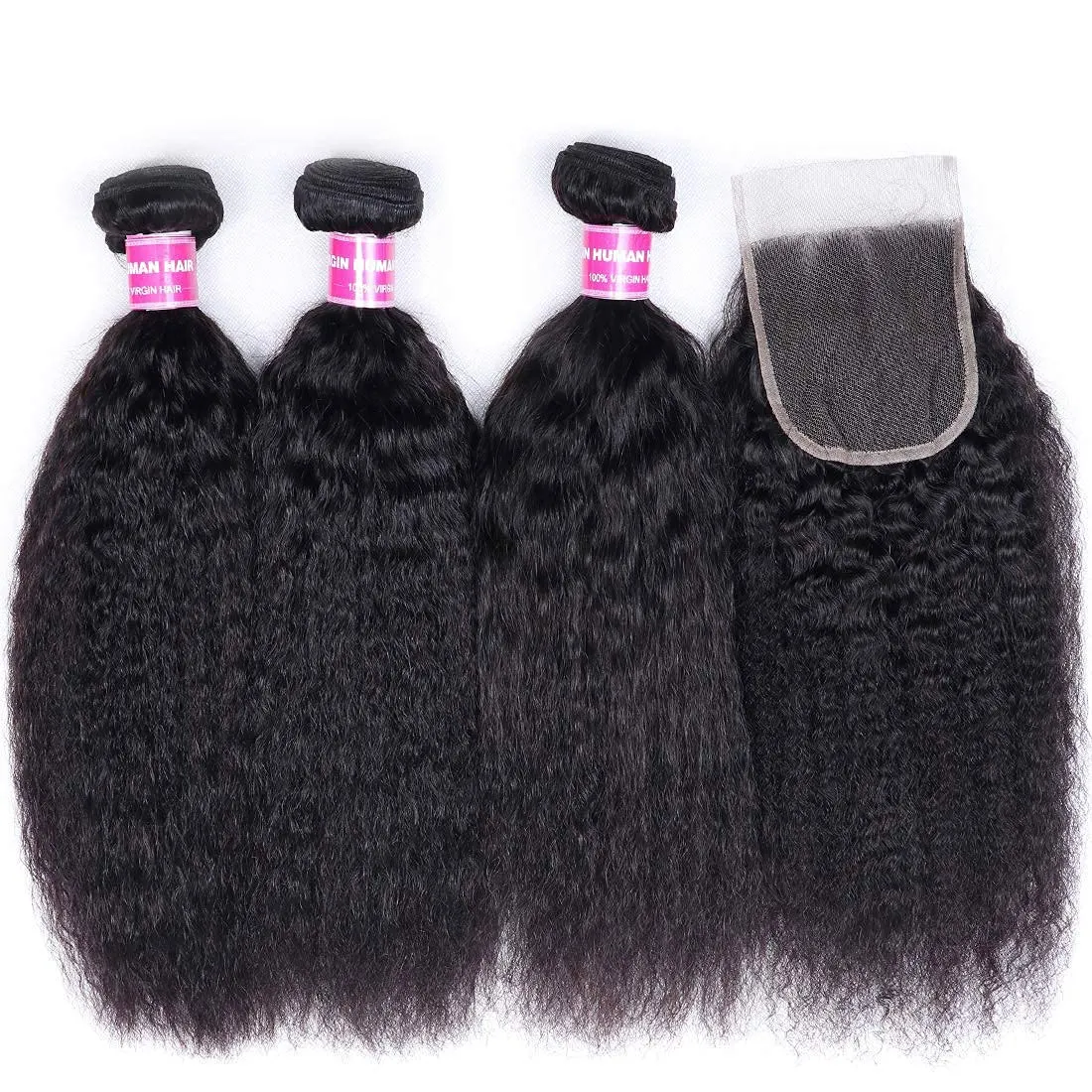 Indian Kinky Straight Bundles With 4×4 Closure 10A Grade 100% Human Remy Hair MYLOCKME