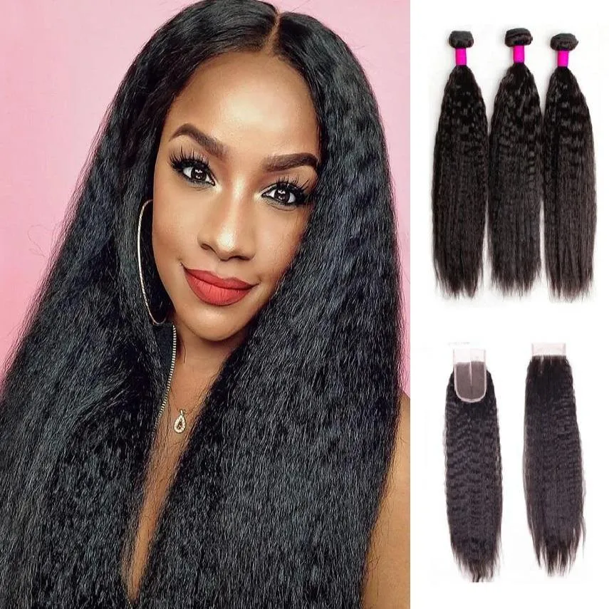 Indian Kinky Straight Bundles With 4×4 Closure 10A Grade 100% Human Remy Hair MYLOCKME