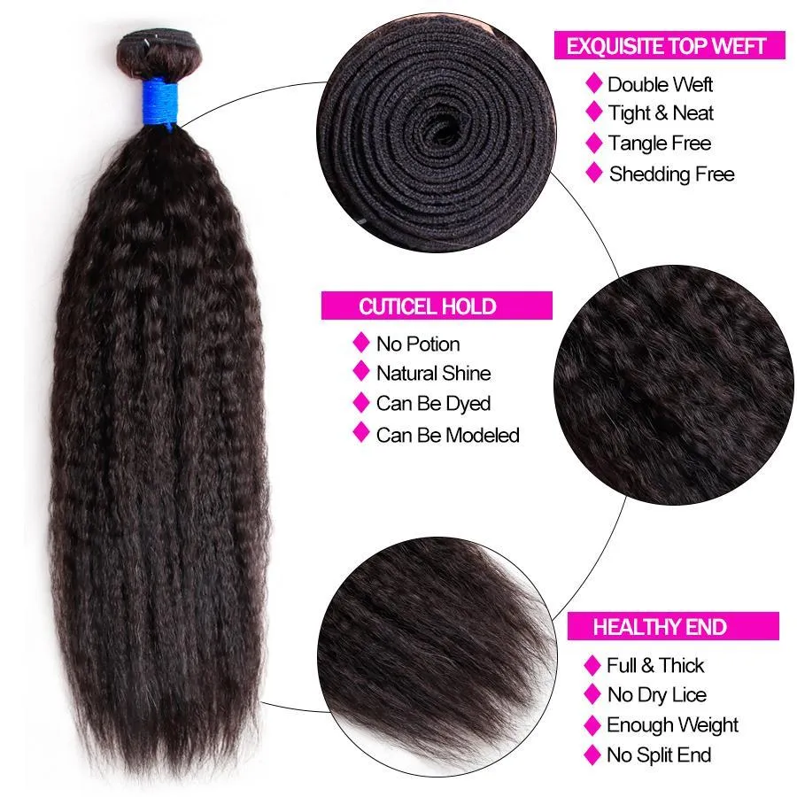Indian Kinky Straight Bundles With 4×4 Closure 10A Grade 100% Human Remy Hair MYLOCKME