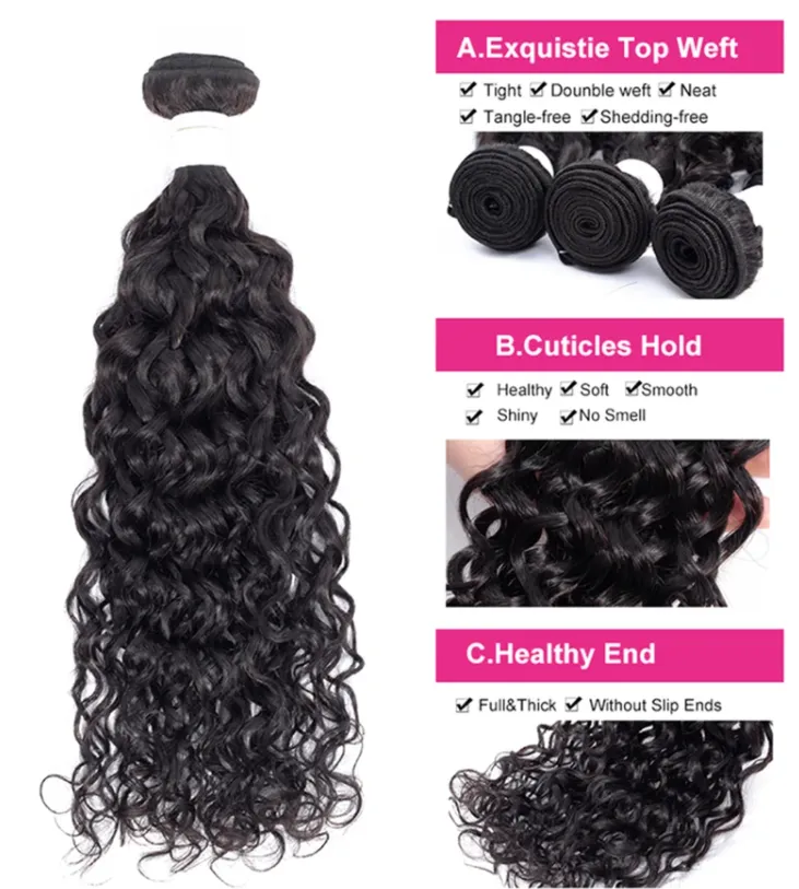 Indian Water Wave Bundles With 4×4 Closure 10A Grade 100% Human Remy Hair MYLOCKME