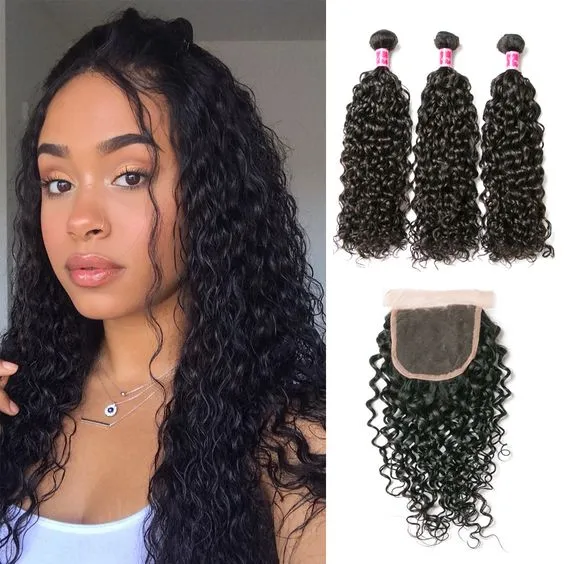 Indian Water Wave Bundles With 4×4 Closure 10A Grade 100% Human Remy Hair MYLOCKME