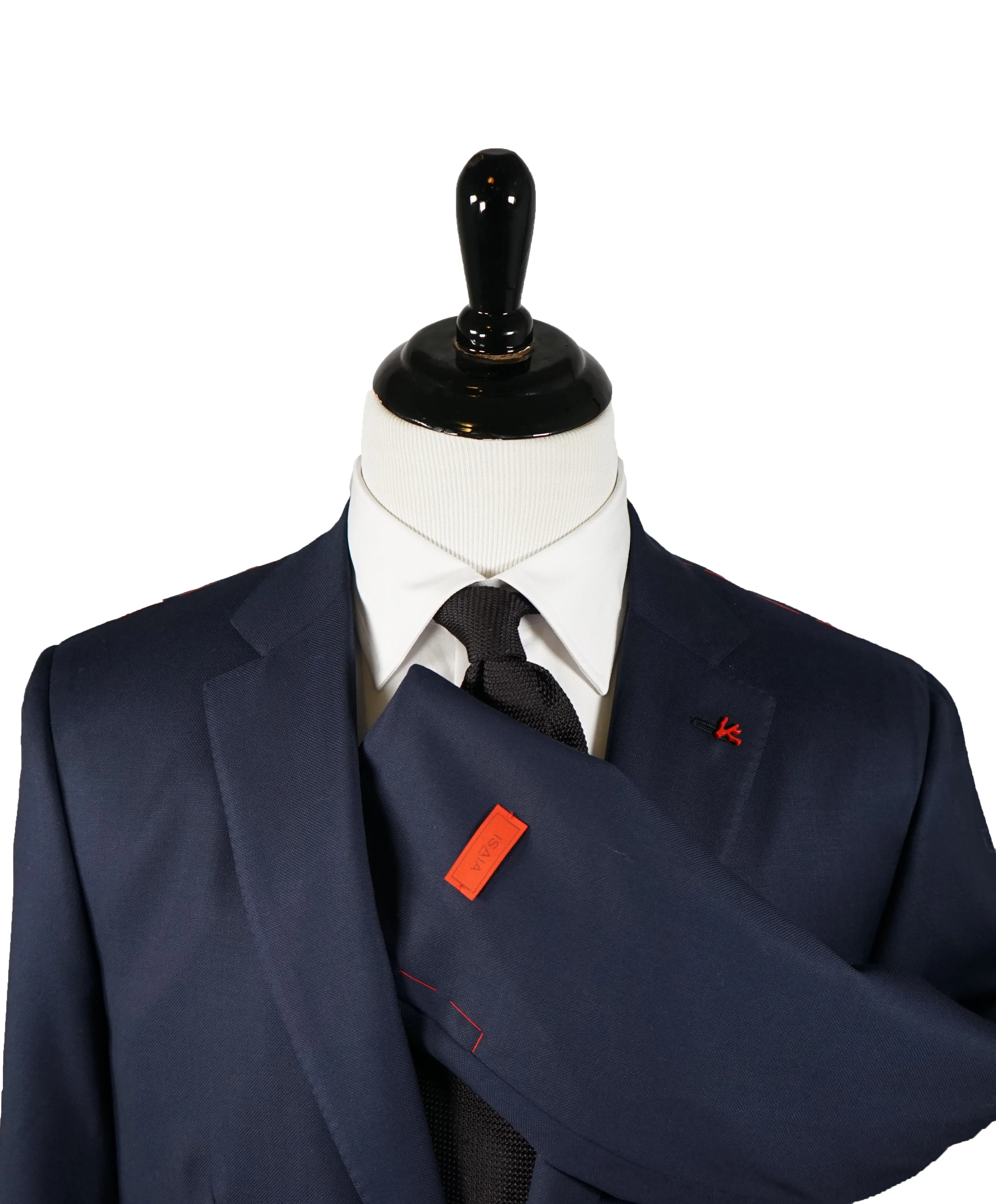ISAIA - Royal Weave Navy Blue Blazer With Coral Pin & Logo Buttons - 46R
