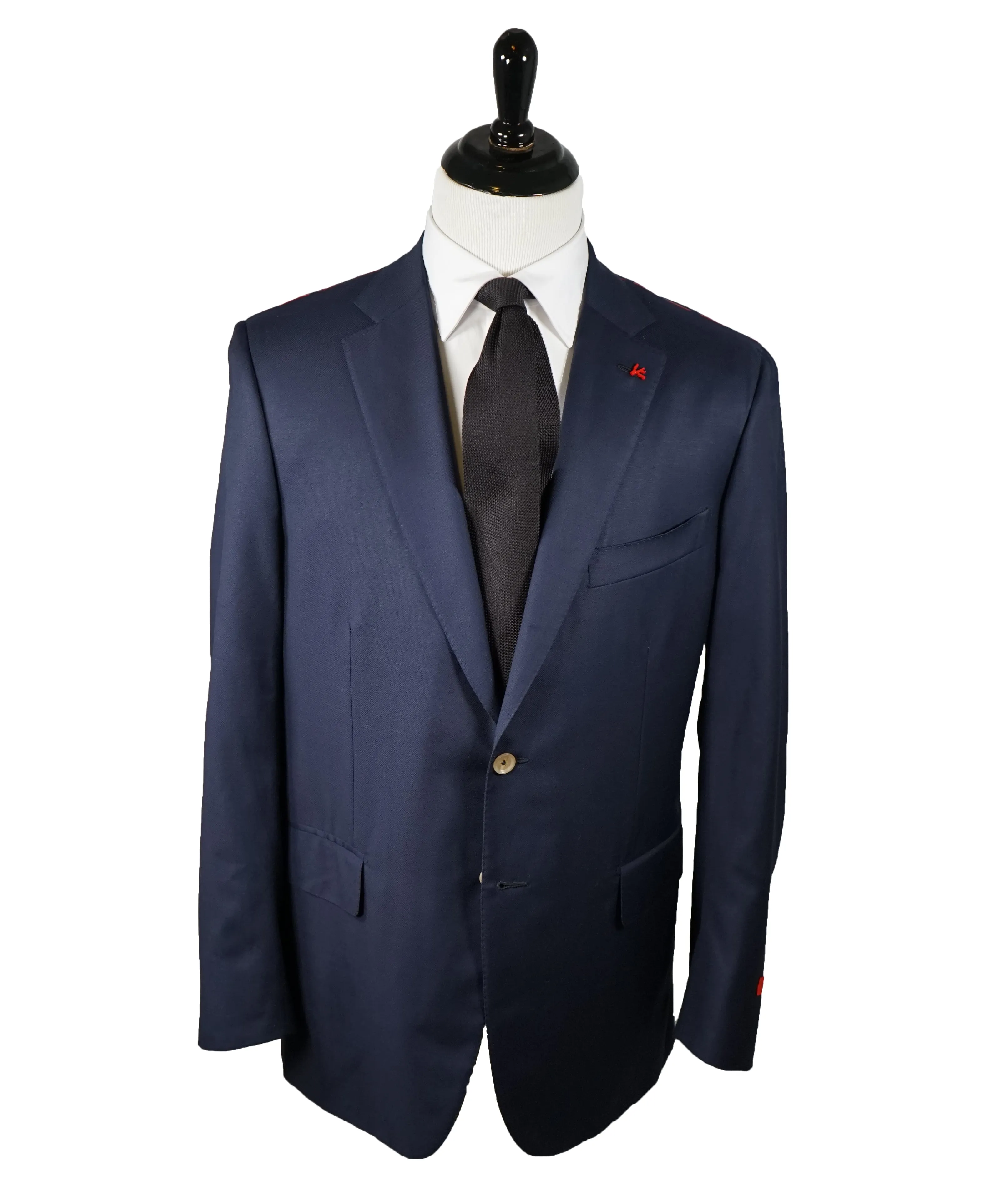 ISAIA - Royal Weave Navy Blue Blazer With Coral Pin & Logo Buttons - 46R