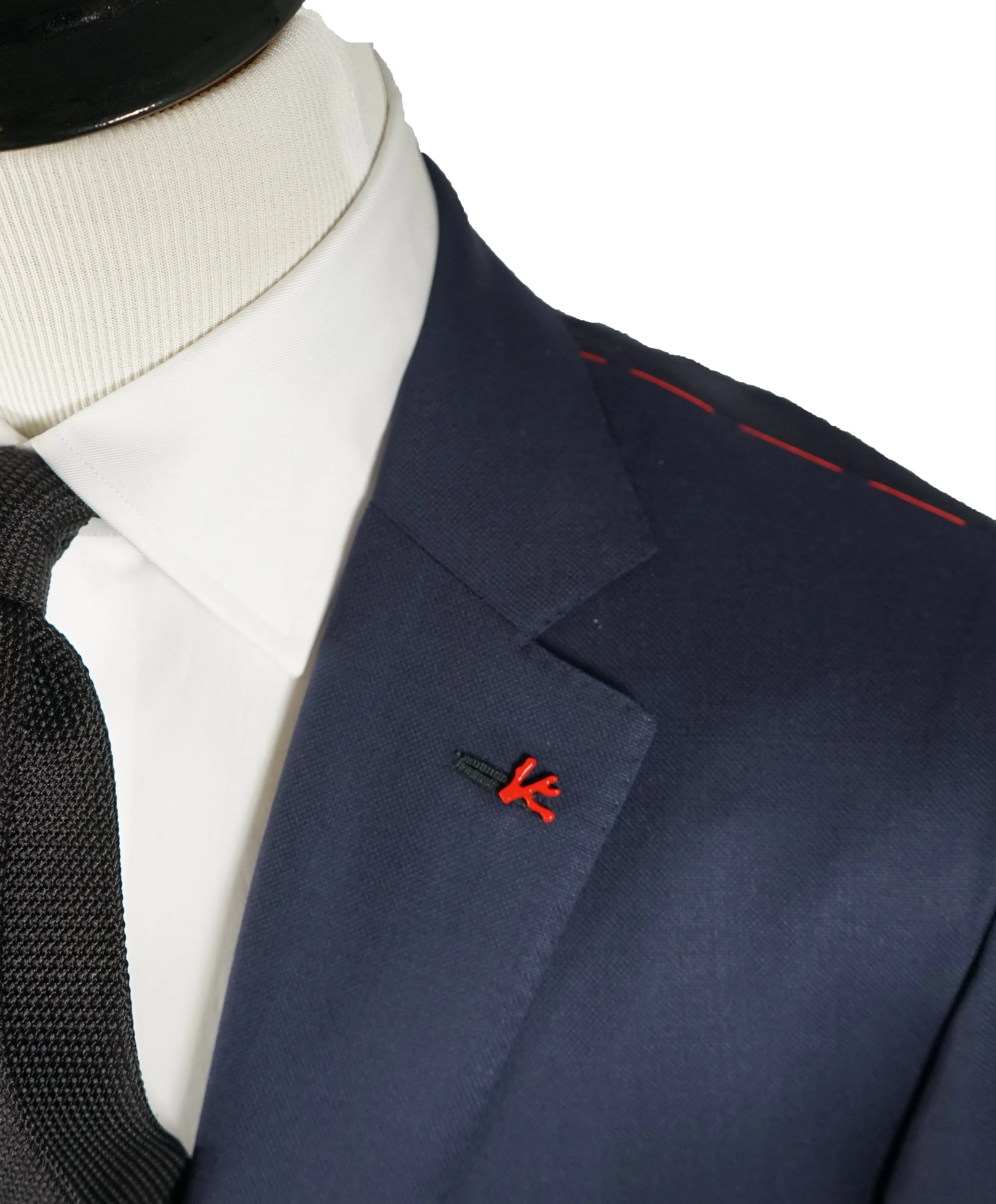 ISAIA - Royal Weave Navy Blue Blazer With Coral Pin & Logo Buttons - 46R