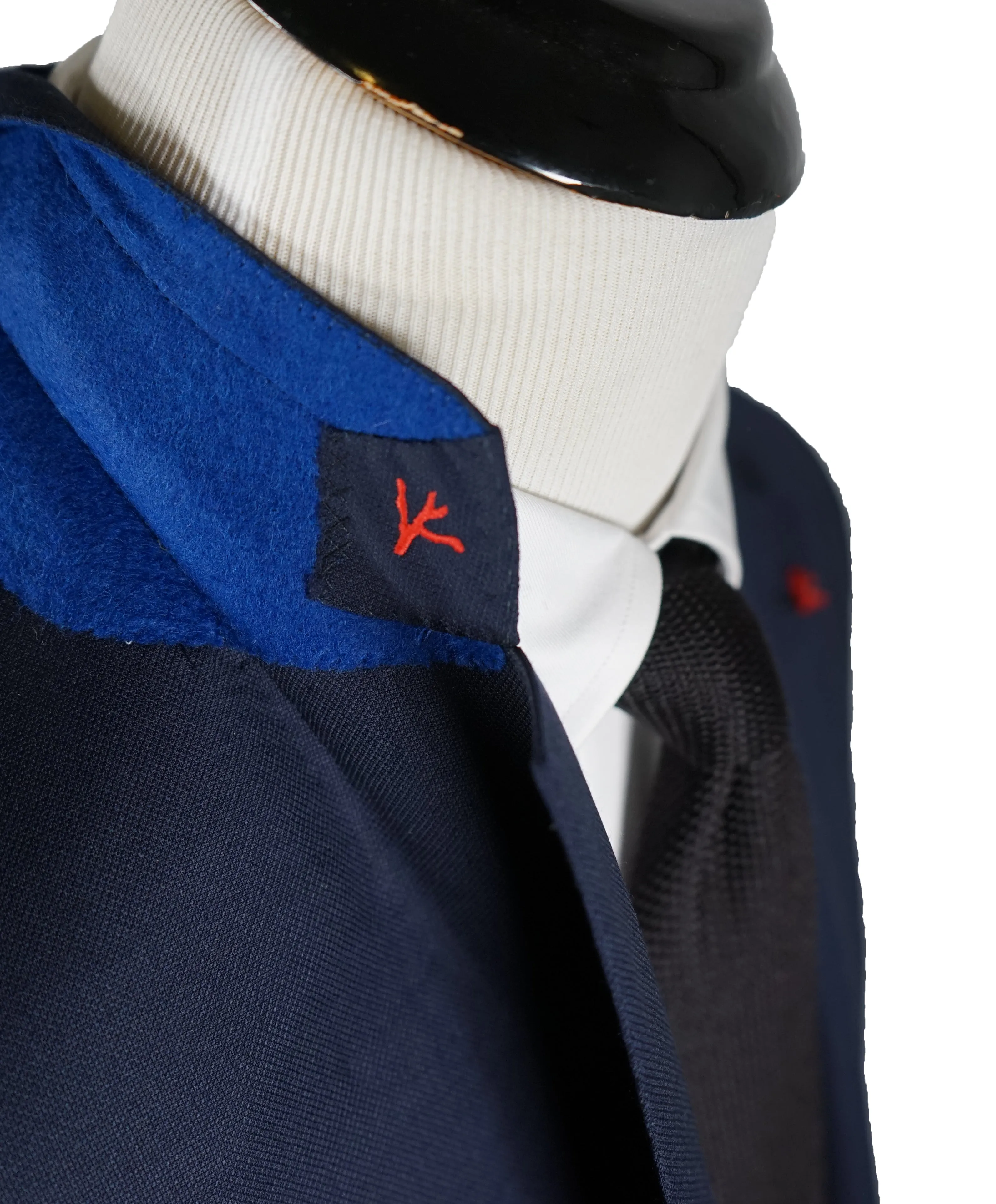 ISAIA - Royal Weave Navy Blue Blazer With Coral Pin & Logo Buttons - 46R