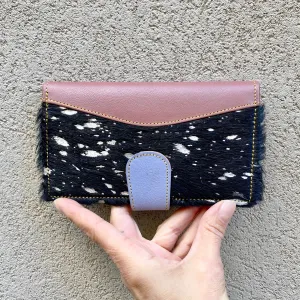 Kiki Cowhide and Leather Mini Wallet - Mocha, Lilac, Black With Silver Foil
