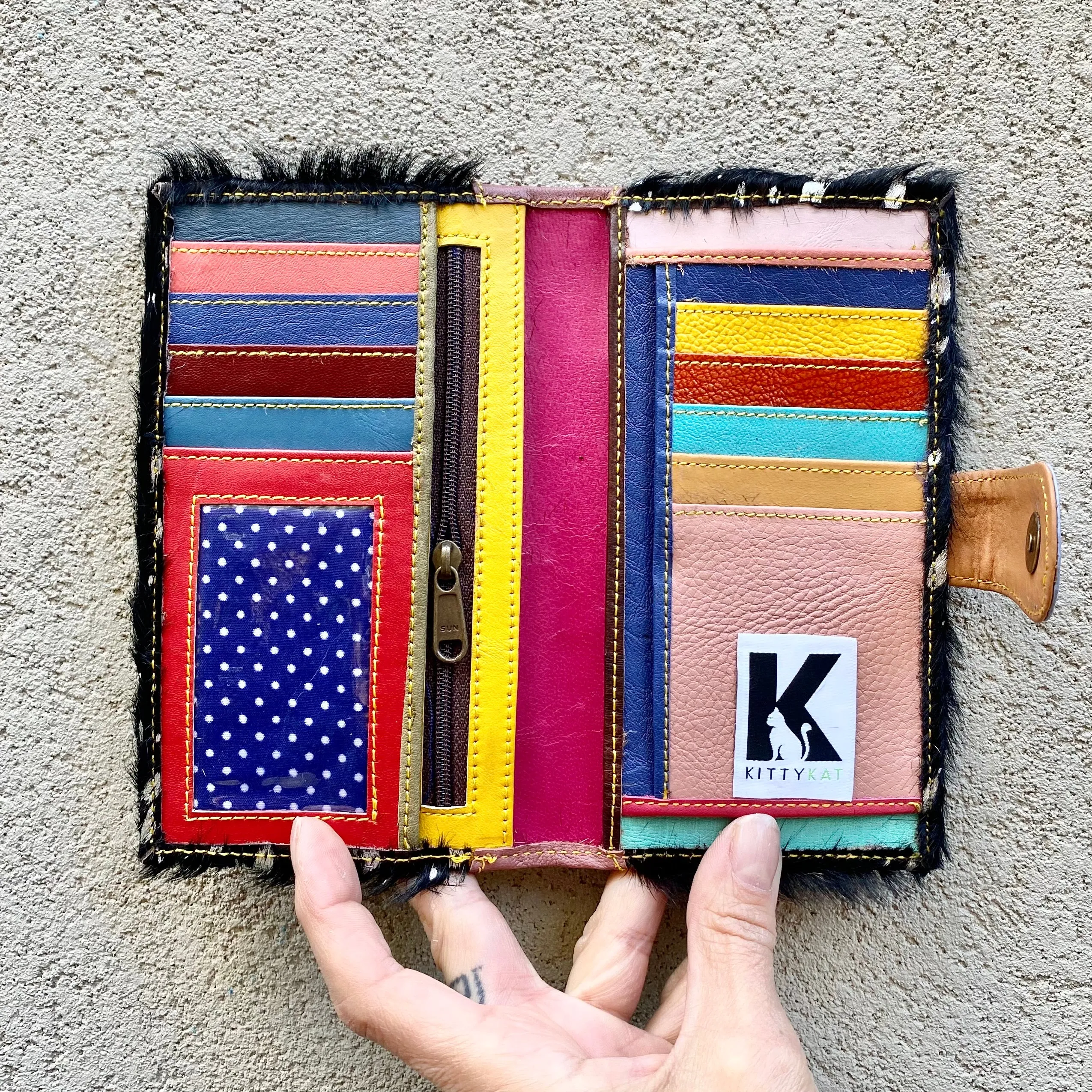 Kiki Cowhide and Leather Mini Wallet - Mocha, Lilac, Black With Silver Foil