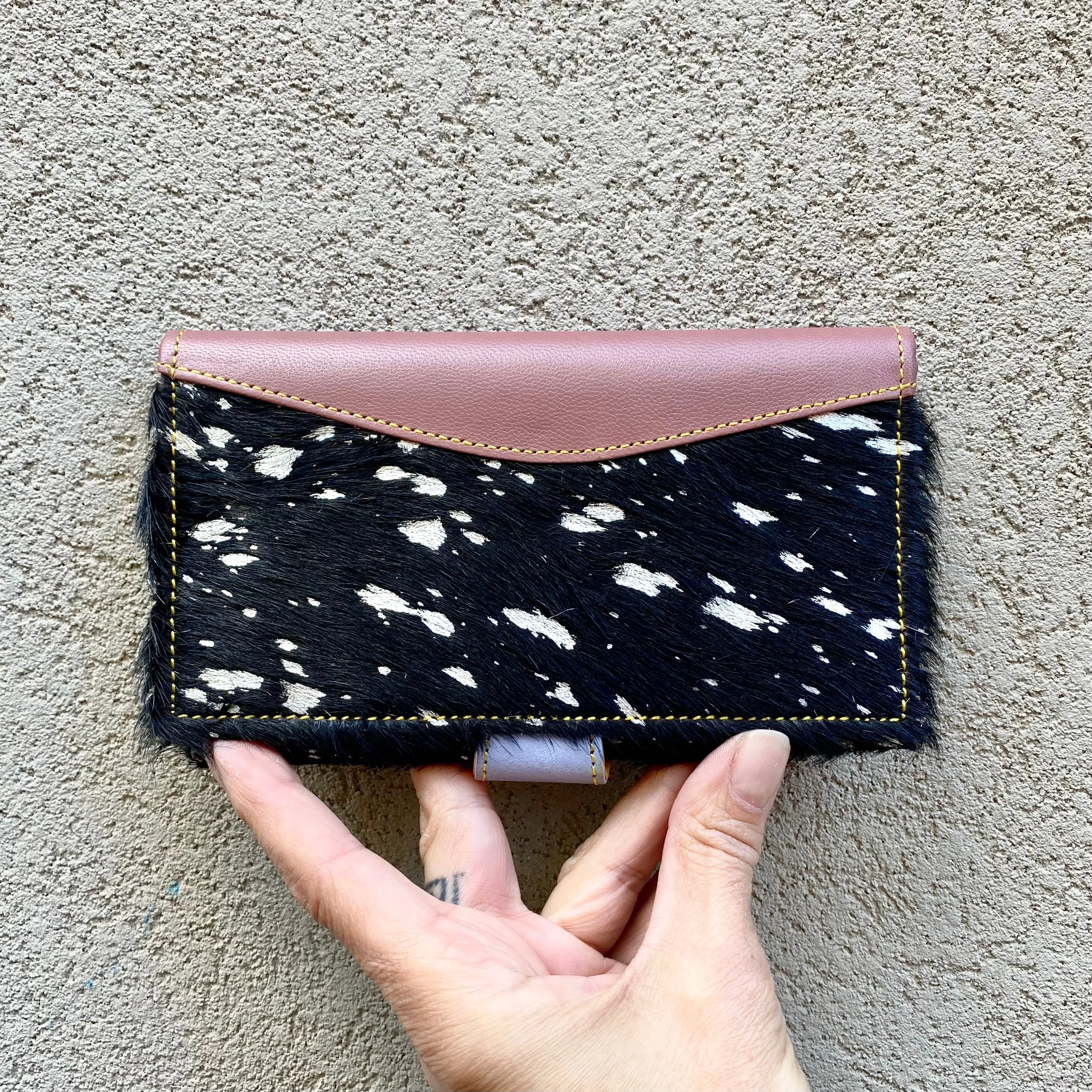 Kiki Cowhide and Leather Mini Wallet - Mocha, Lilac, Black With Silver Foil