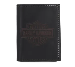 Laser Logo Trifold Wallet in Black - Black
