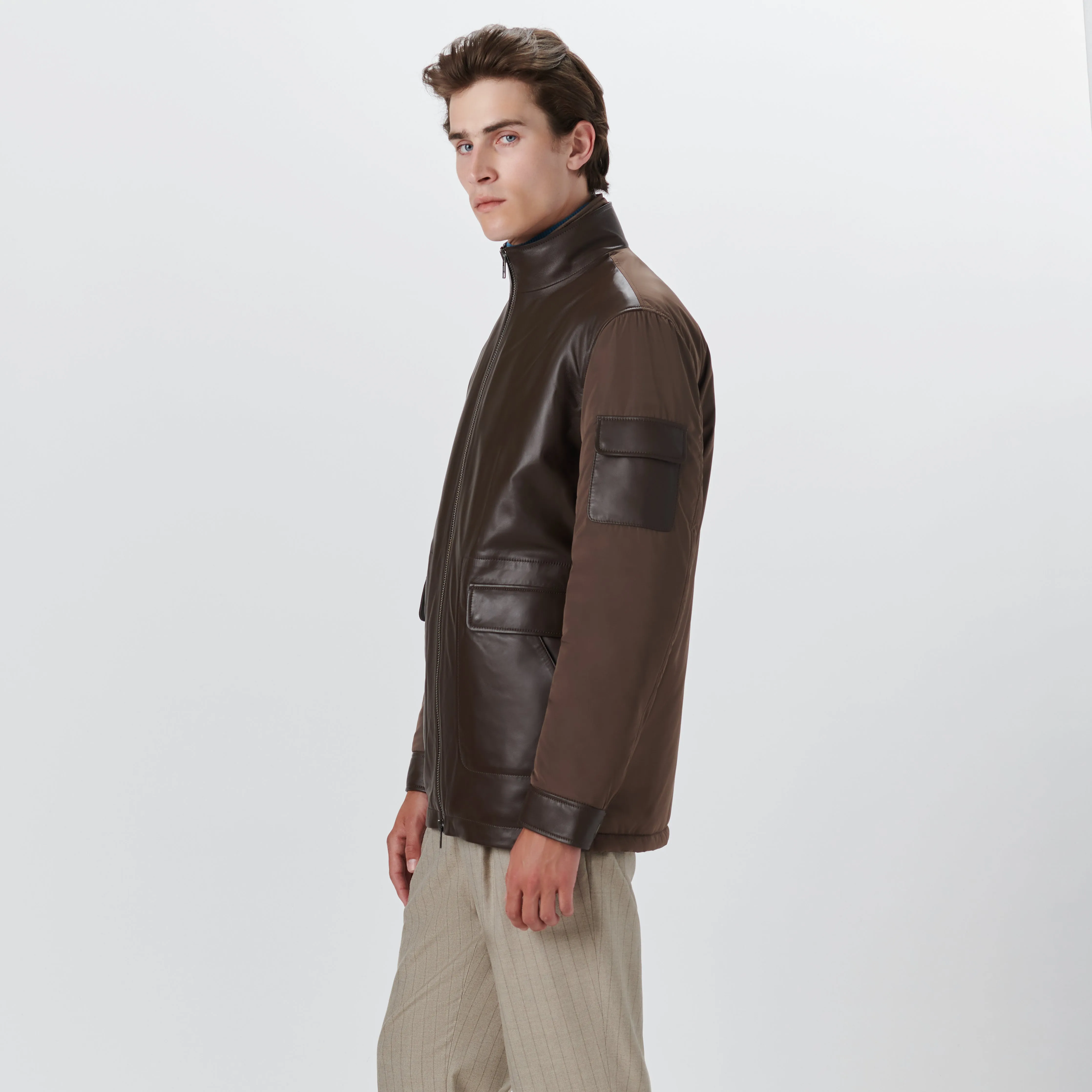 Leather Jacket with Removable Bib