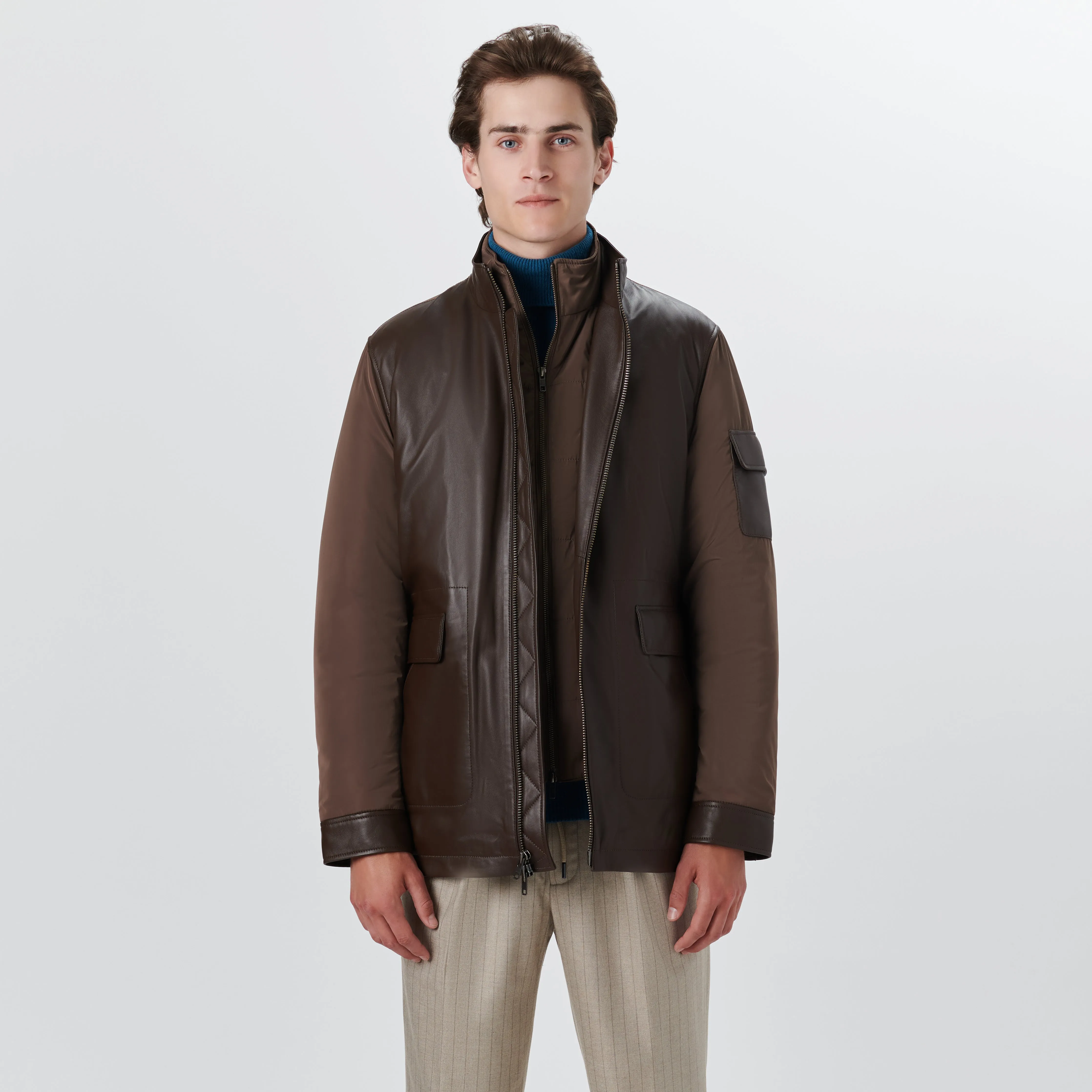 Leather Jacket with Removable Bib