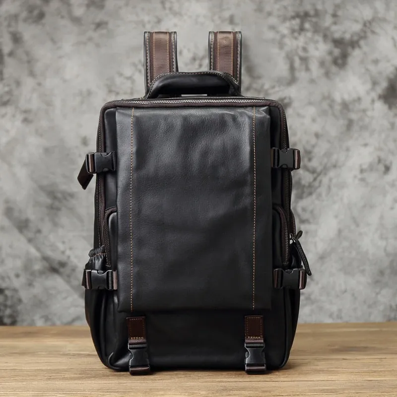Leather Transit Backpack 14 inches Laptop Backpack, Black/Brown/Maroon