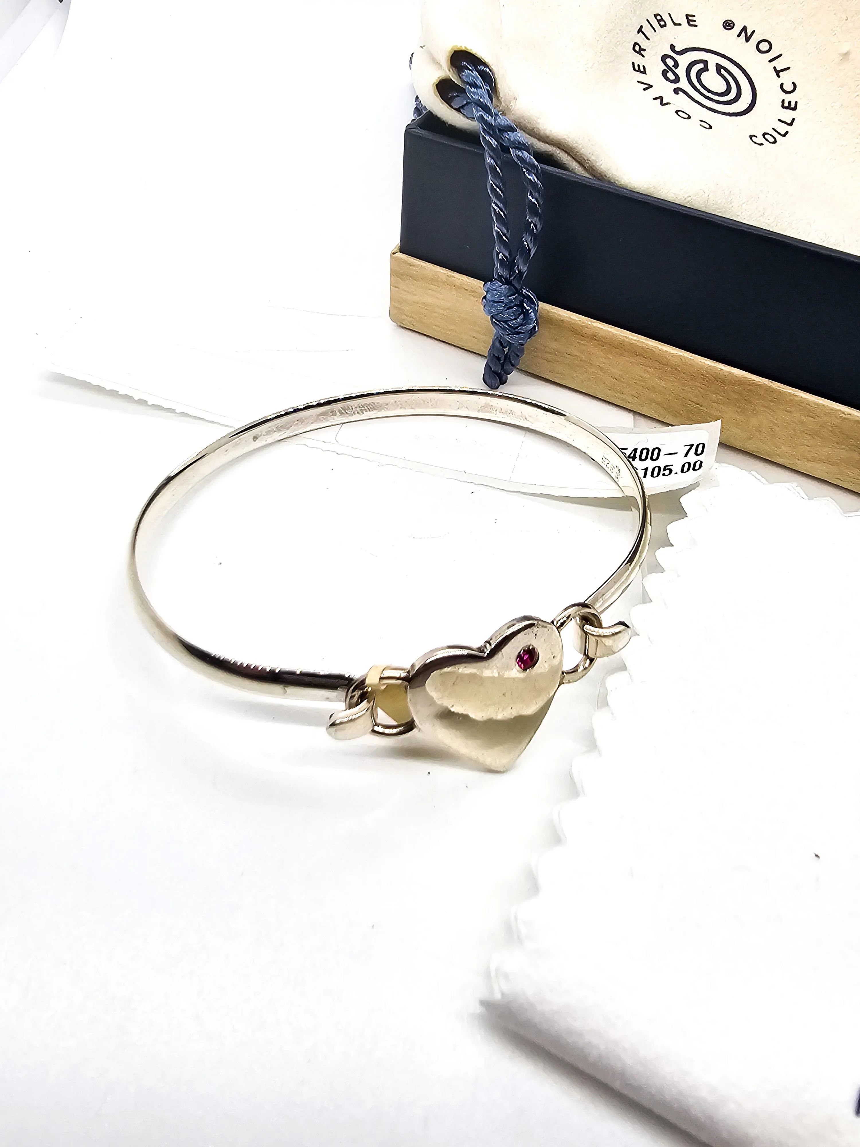 LeStage Narrow 7.0 Convertible sterling silver bracelet with pink heart CZ clasp NIB