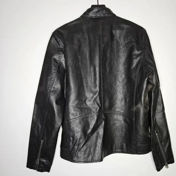 Levis Faux Leather Zip Up Jacket Medium in Black racer collar​