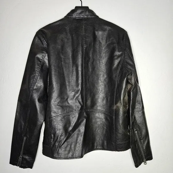 Levis Faux Leather Zip Up Jacket Medium in Black racer collar​