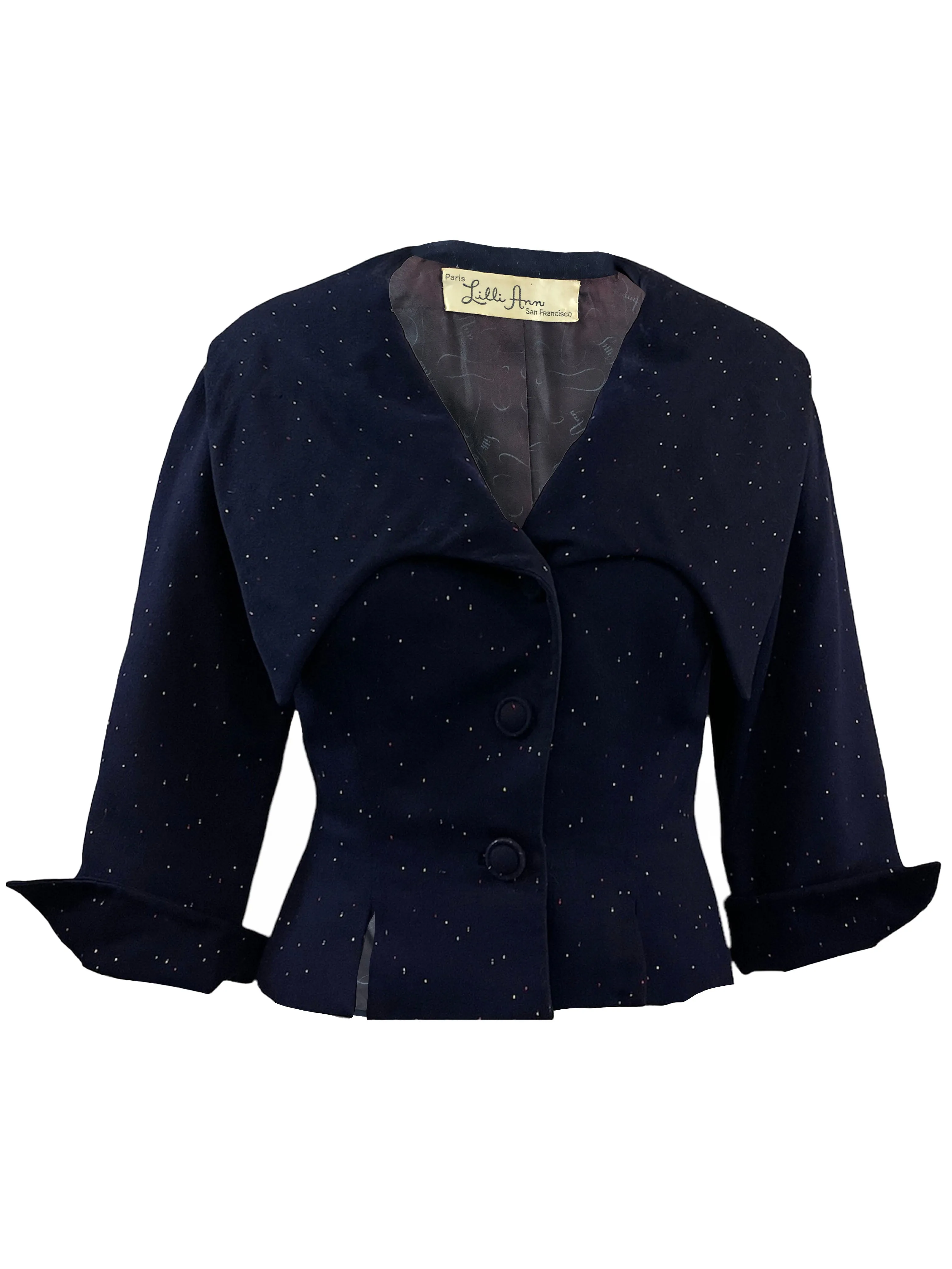 Lilli Ann 50s Blue Wool Rainbow Speckled Jacket