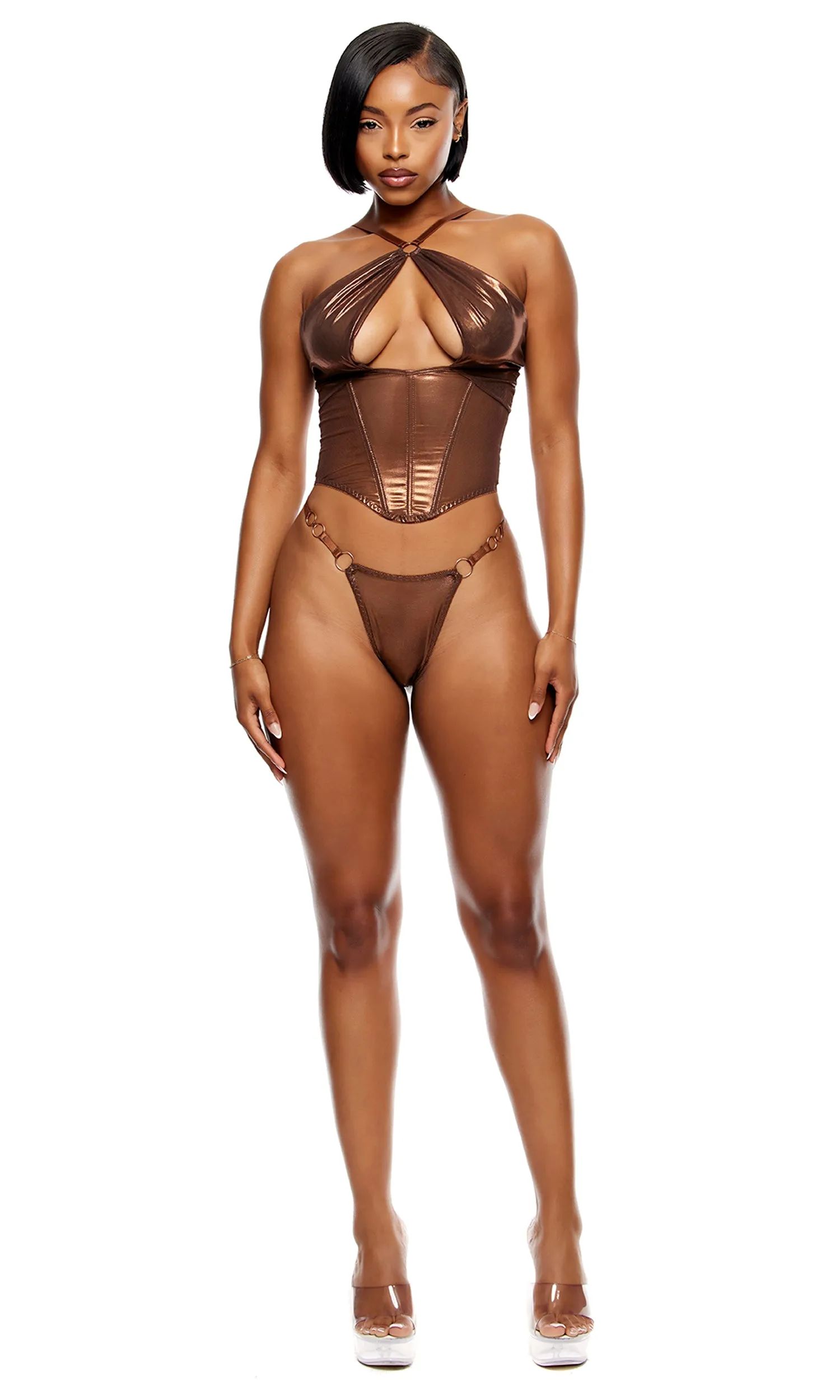 Liquid Metal Metallic Mesh Bustier Set