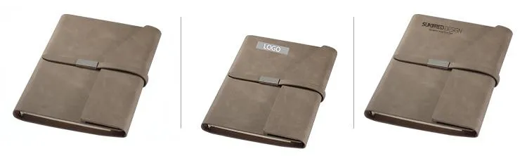 Loose Leaf Notebook With Thin Leather Strap And Flap Closure With Slanted Edge