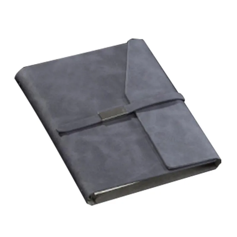 Loose Leaf Notebook With Thin Leather Strap And Flap Closure With Slanted Edge