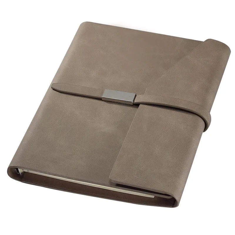 Loose Leaf Notebook With Thin Leather Strap And Flap Closure With Slanted Edge