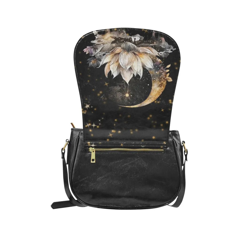 Lotus Moon Vegan Saddle Bag, Cross Body Purse