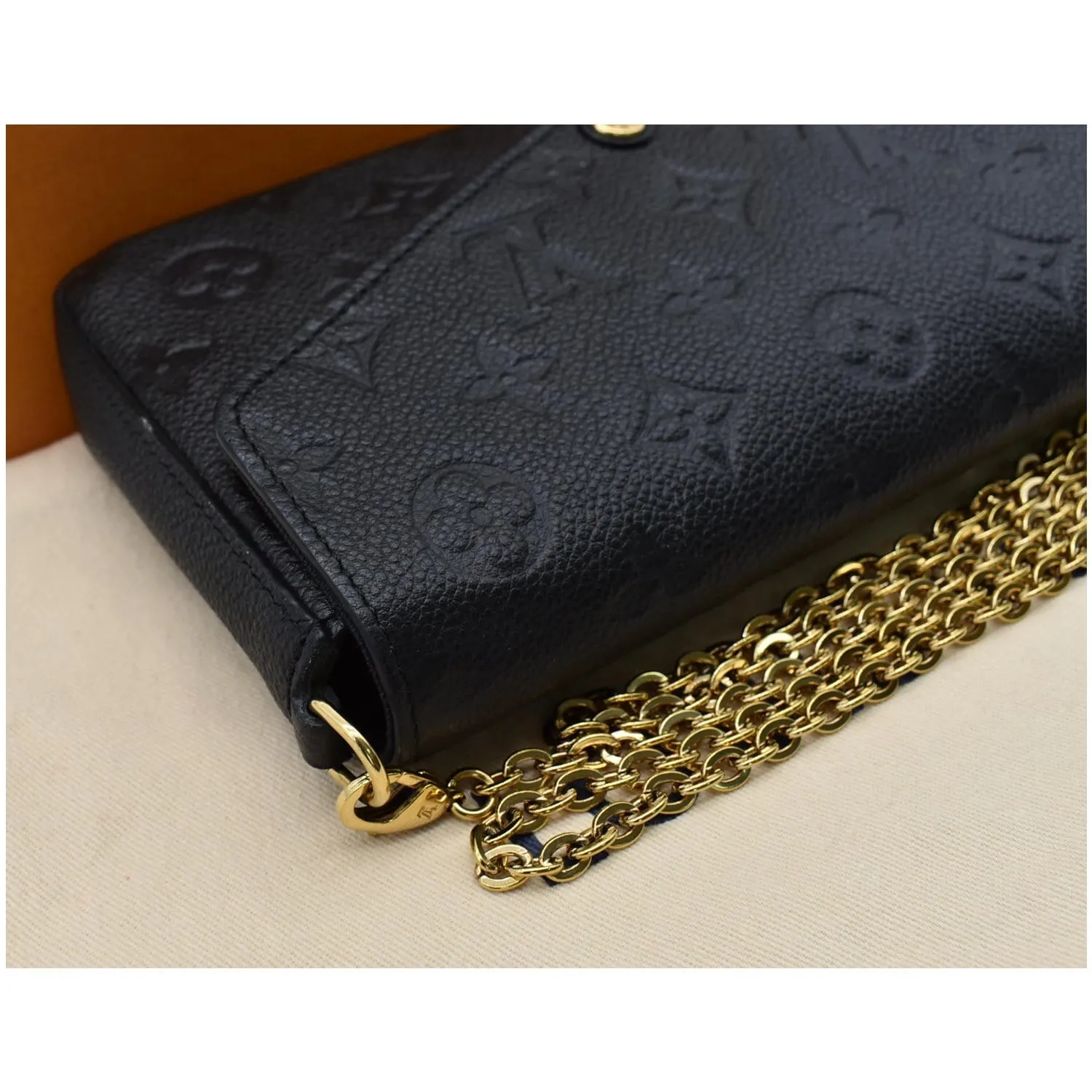 LOUIS VUITTON Felicie Monogram Empreinte Chain Pochette Crossbody Bag Black