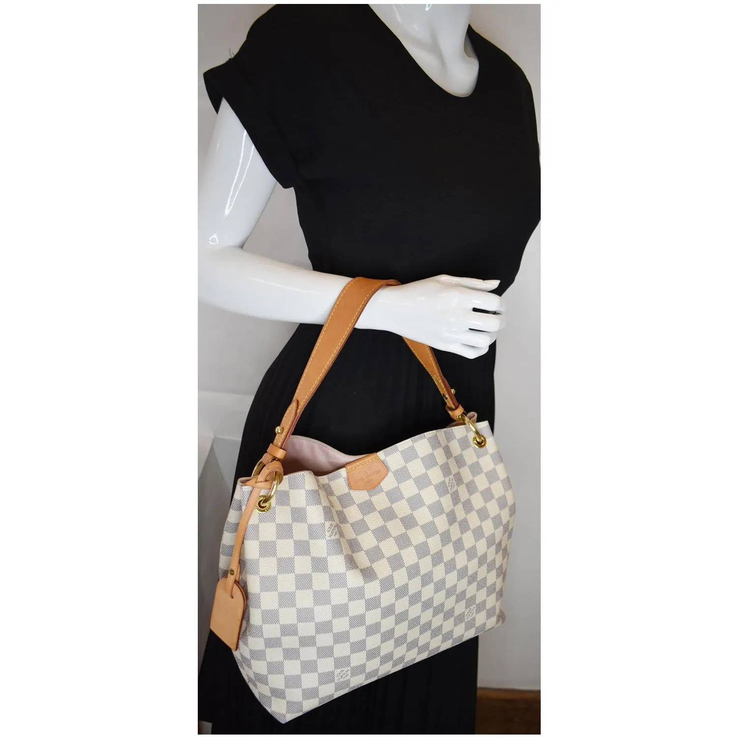 LOUIS VUITTON Graceful PM Damier Azur Shoulder Bag White