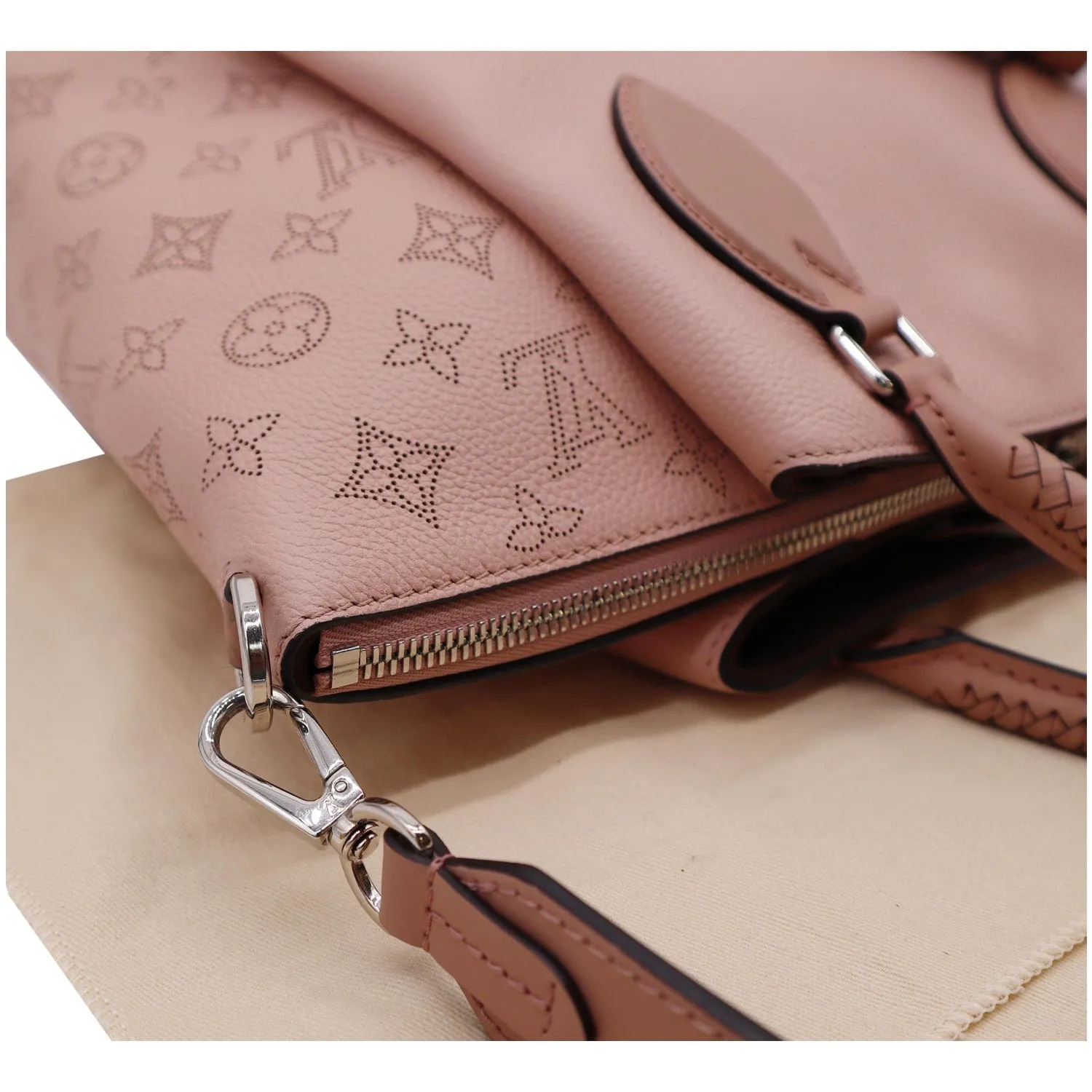 LOUIS VUITTON Haumea Mahina Leather Shoulder Bag Rose Pink