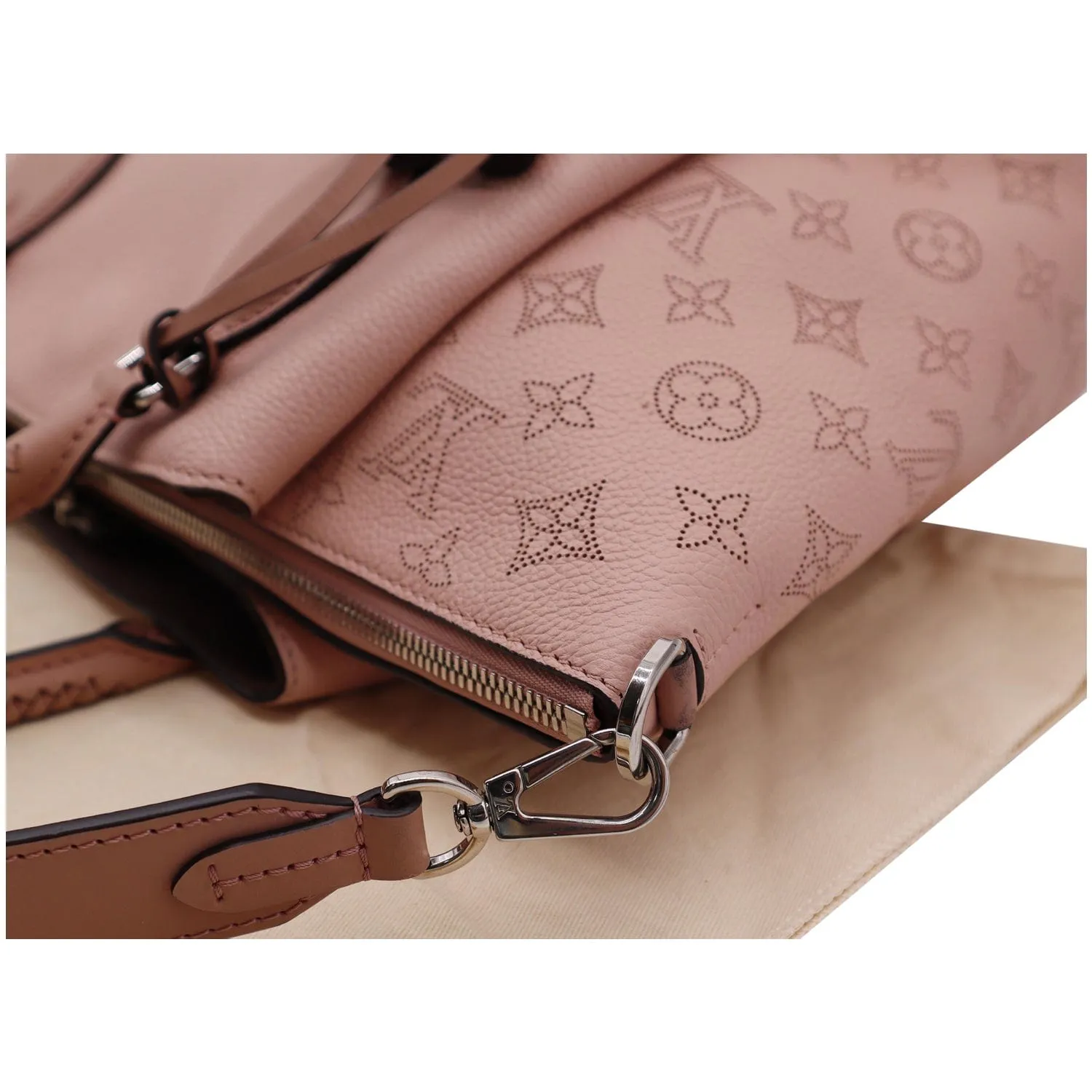 LOUIS VUITTON Haumea Mahina Leather Shoulder Bag Rose Pink