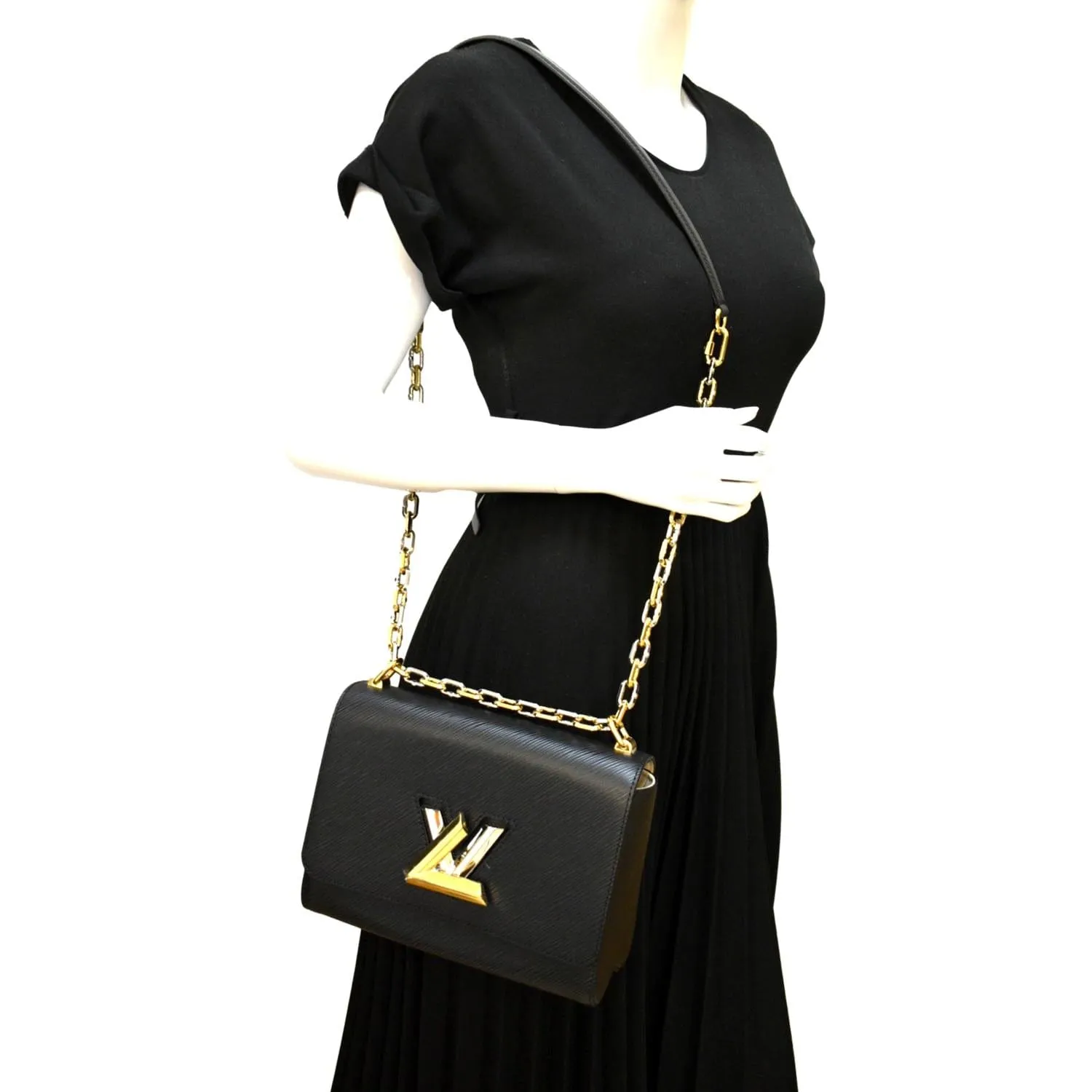 LOUIS VUITTON LV Twist MM Epi Leather Shoulder Bag Black