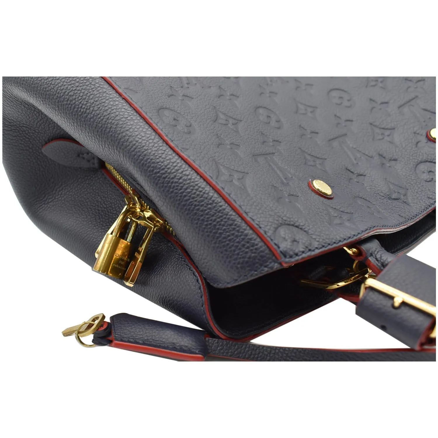 LOUIS VUITTON Montaigne MM Monogram Empreinte Shoulder Bag Blue